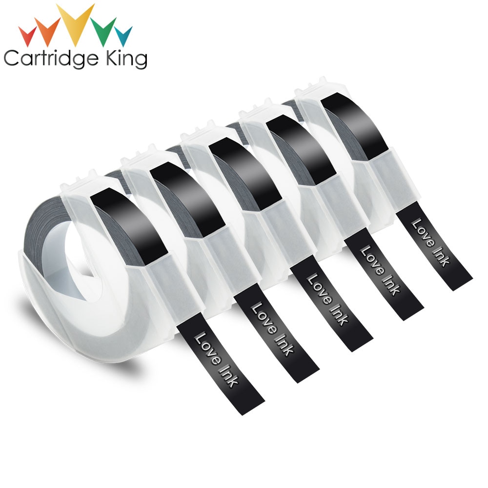 Cartridge King 5pcs white on black 3D Embossing Tape Compatible for Dymo PVC Printer Ribbons for 1610 1880 12965 Label Printer