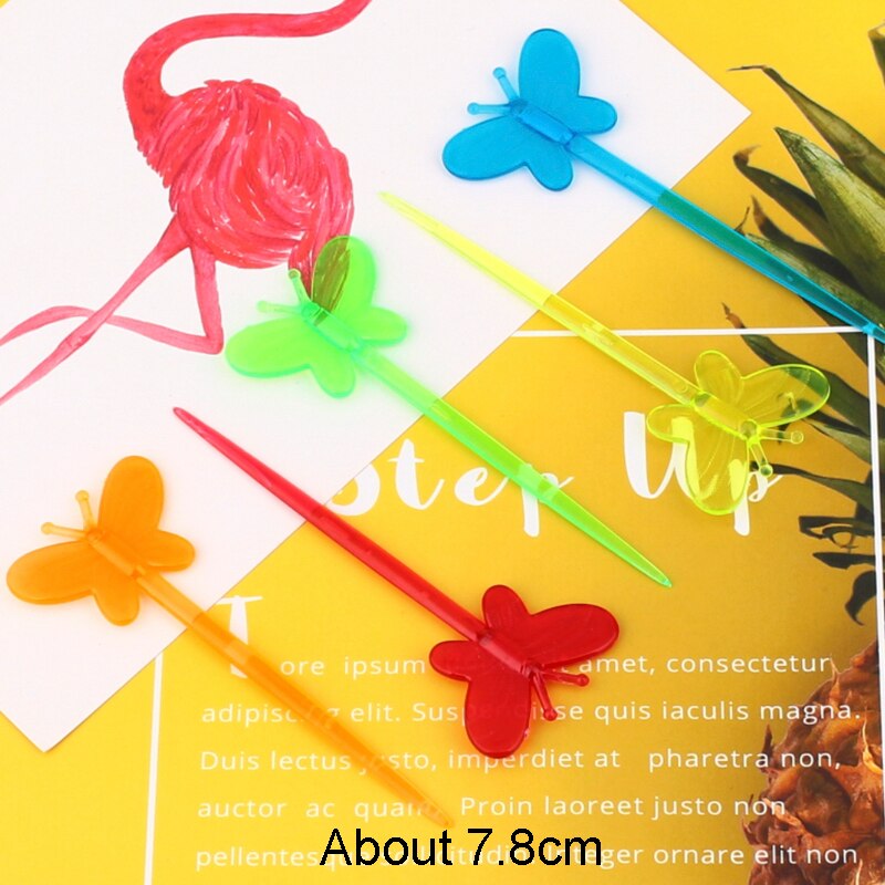 100PCS 9CM Cocktail Sticks Plastic Fruit Forks For Kids Disposable Cute Fruit Skewers Aperitif Cocktail Decor Buffet Picks Party: Mix Color Butterfly