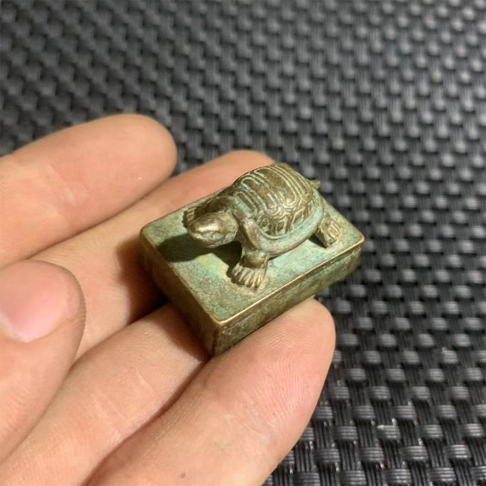 Skilpaddesegl keiserlig skulptur samle liten statue firkantet stempel kinesisk bronse antikk ornament utskjæringe rik heldig lenge leve