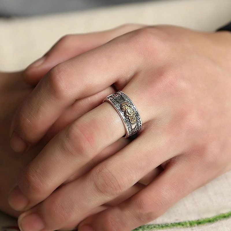 Domineering Pixiu Feng Shui Amulet Wealth Good Luck Adjustable Ring Women Men's Exquisite Ring Buddhist Jewelry