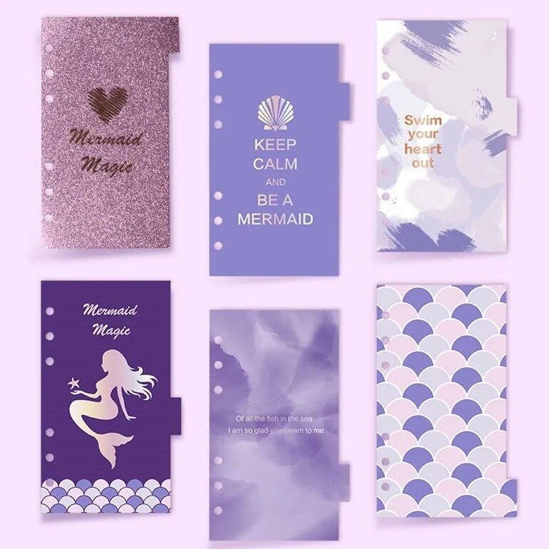 A6 Transparent PVC Notebook Cover Loose Diary Coil Ring Binder Filler Paper Planner Receipt Bag Card Storage Agenda for School: 6pcs Purple divider