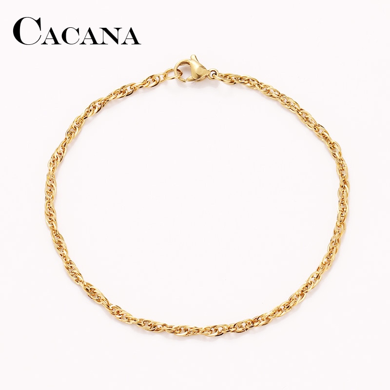 Bracelets chaîne en acier inoxydable CACANA pour homme femme couleur or argent pour pendentif 0.3cm Double boucle Donot Fade bijoux A1209