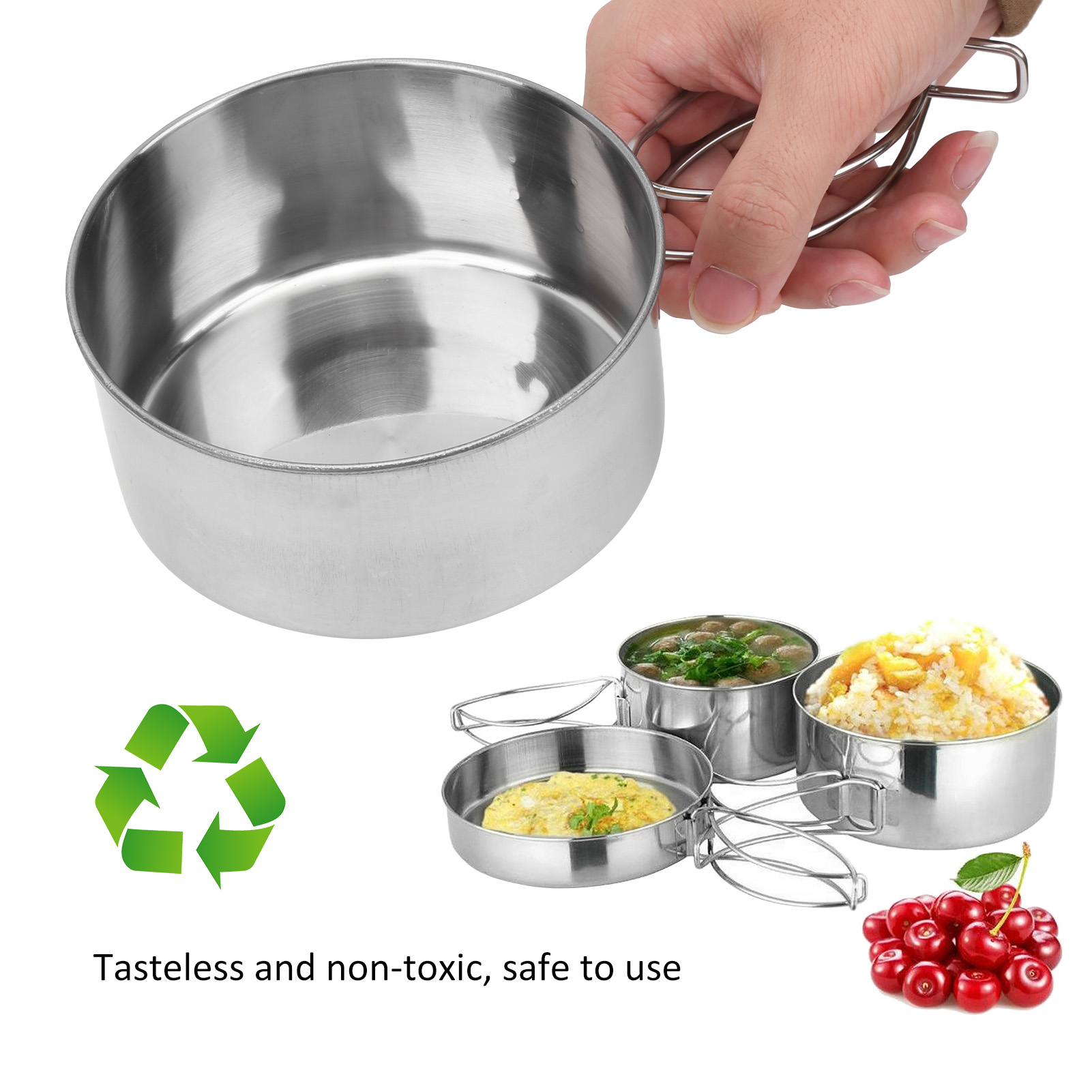 Neue 8 stücke Tragbare Camping Kochgeschirr Bausatz Edelstahl Wandern Topf Pfanne Tasse einstellen Für Picknick BBQ Edelstahl Kochgeschirr einstellen