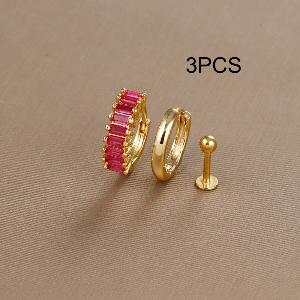 Conjunto de pendientes de aro de círculo redondo para mujer, aretes pequeños de acero inoxidable para Piercing de cartílago, joyería, 3 uds.: Pistola negra plateada