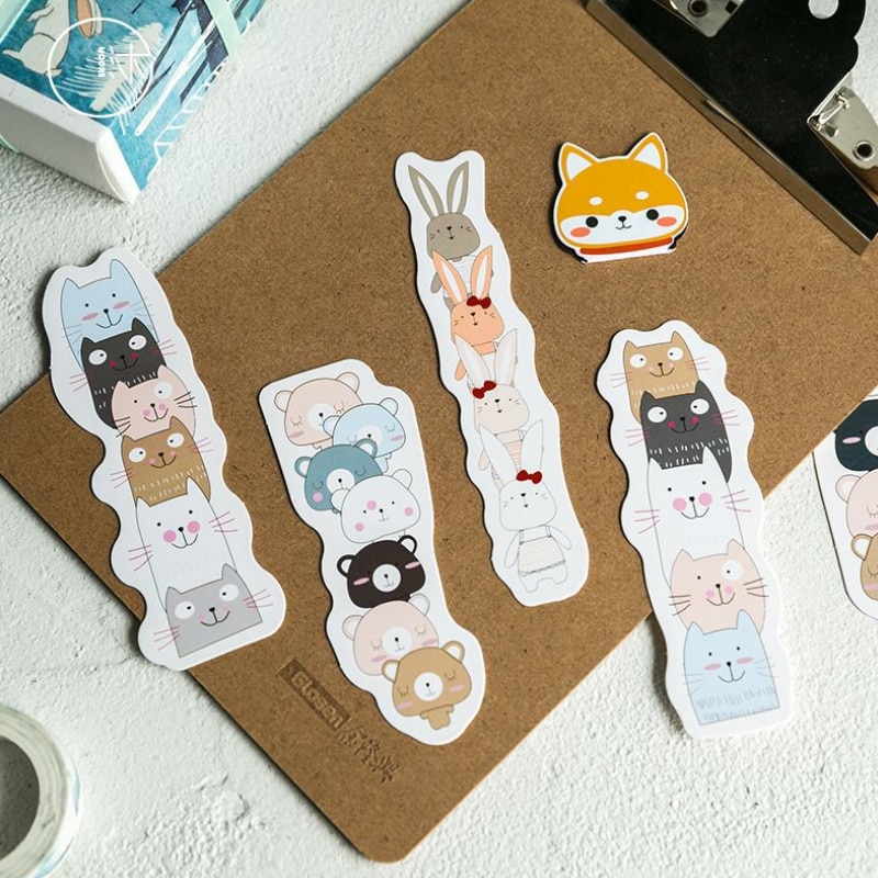 Marcapáginas de papel hecho a mano para oficina y escuela, suministros de papelería, Serie de animales de dibujos animados encantadores, , 10 paquetes por lote