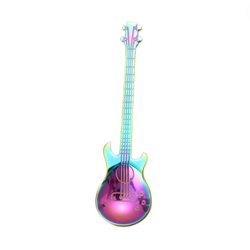 1pcs Stainless Steel Guitar Shaped Coffee Spoon Teaspoon Musical Coffee Spoons Teaspoons Mixing Spoons Kitchen Dining Bar Tools: Bright color