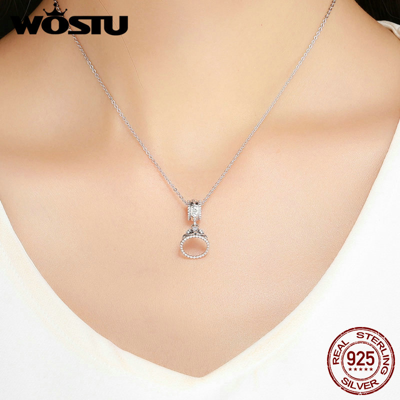 WOSTU Genuine 925 Sterling Silver Romantic Princess Crown Dangle Charms fit Silver Bracelet Necklace DIY Jewelry Making CQC739