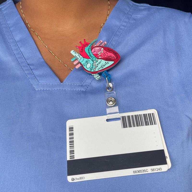 Titular de la tarjeta de enfermera cardíaca, soporte de carrete de tarjeta de identificación, anatomía del corazón, enfermería, flebotomía, Clip de identificación para profesora, estudiante, enfermera RN