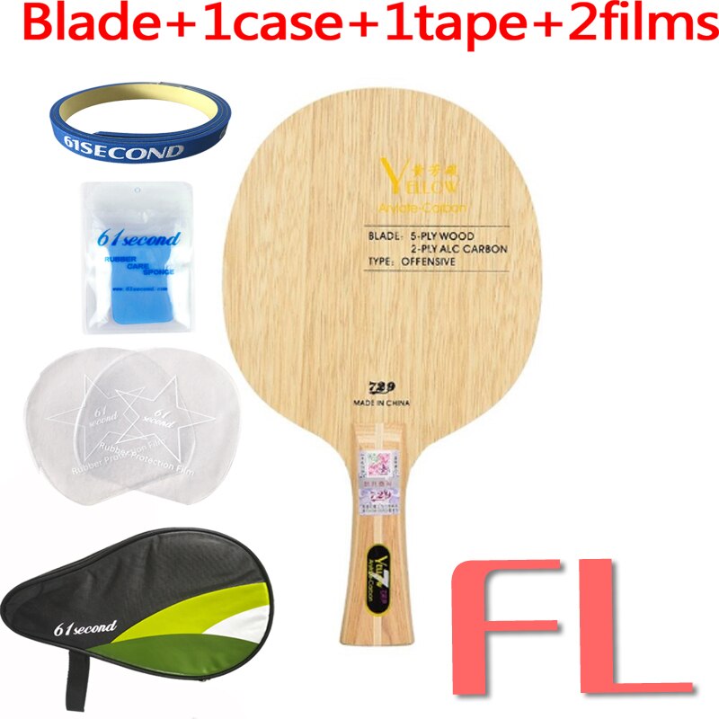 Friendship 729 Black Blue Yellow Carbon Table Tennis Blade Offensive Ping Pong Racket Bat: FL with Y 1 case