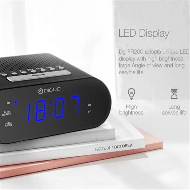Digoo DG-FR200 Smart Led Digitale Display Wekker Met Fm Radio Verstelbare Volume Dual Dagelijkse Alarmen