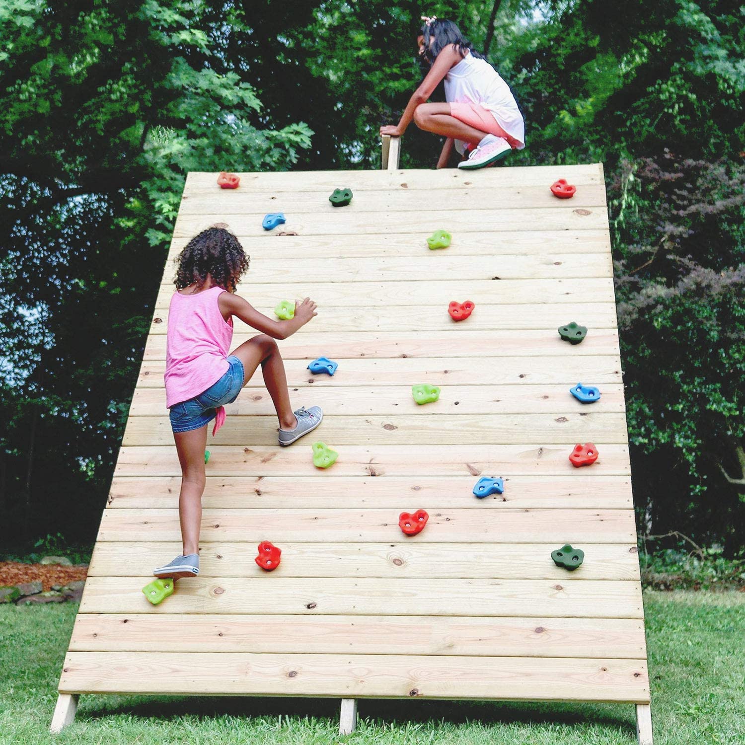 16 Rock Climbing Holds for Kids with Climbing Rope Ladder and 32 Mounting Bolts - Climbing Grips DIY Rock Stone Wall for Kids