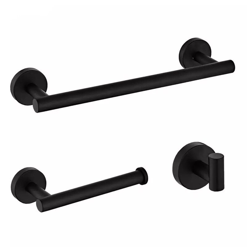 LIUYUE Bath Hardware Sets Brushed Gold Stainless Steel Wall Mounted Bathroom Single Bars Towel Rack Robe Hooks Roll Paper Bars: black
