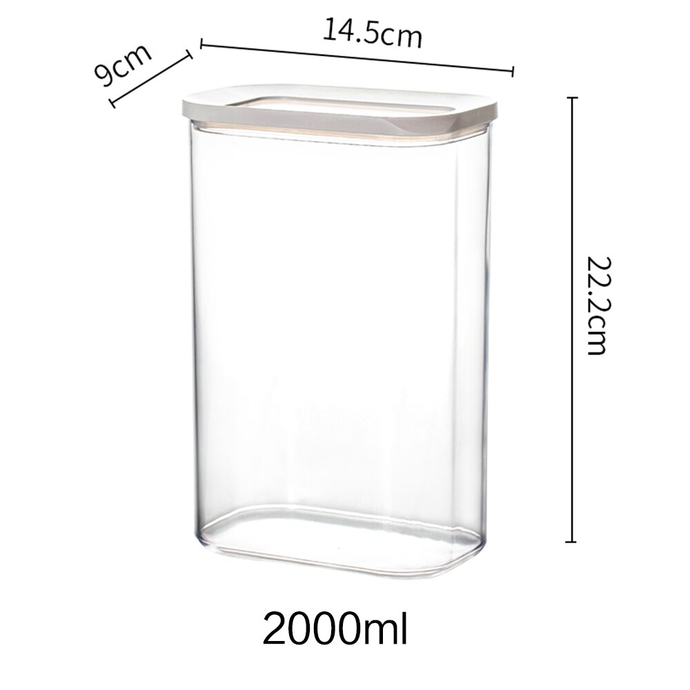 Contenedor de almacenamiento de cocina, refrigerador de cocina, caja de fideos, cereales, fruta seca, tanque de almacenamiento de aperitivos, tanque sellado transparente: 2000ml
