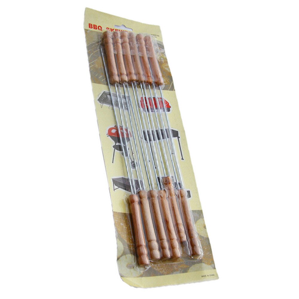 12 Pcs Reusable Barbecue Skewers Marshmallow Roasting Sticks Wooden Handle Dog Fork Roasting Needle Outdoor Picnic