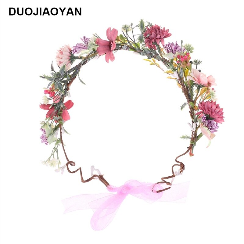 DUOJIAOYAN Color Flower Crown Tiara bridal Hair Wreath Women Fabric Artificial Flower Headband Wedding Hair Accessories: purple