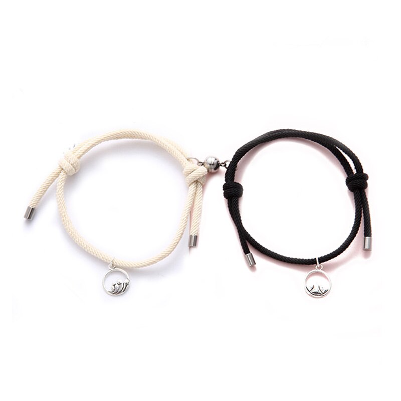 2pcs Couple Magnet Attract Each Other Personality Couple Bracelet Men and Women Charm Girl Bracelet Jewelry Lover: beige black