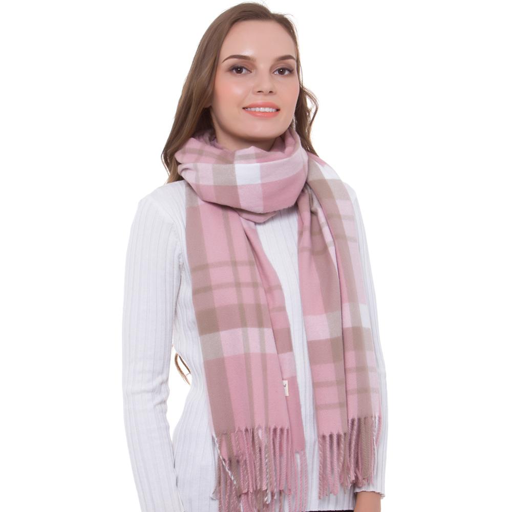 Pink Plaid Pashmina Scarf Winter Scarf Oversized Cashmere-Like