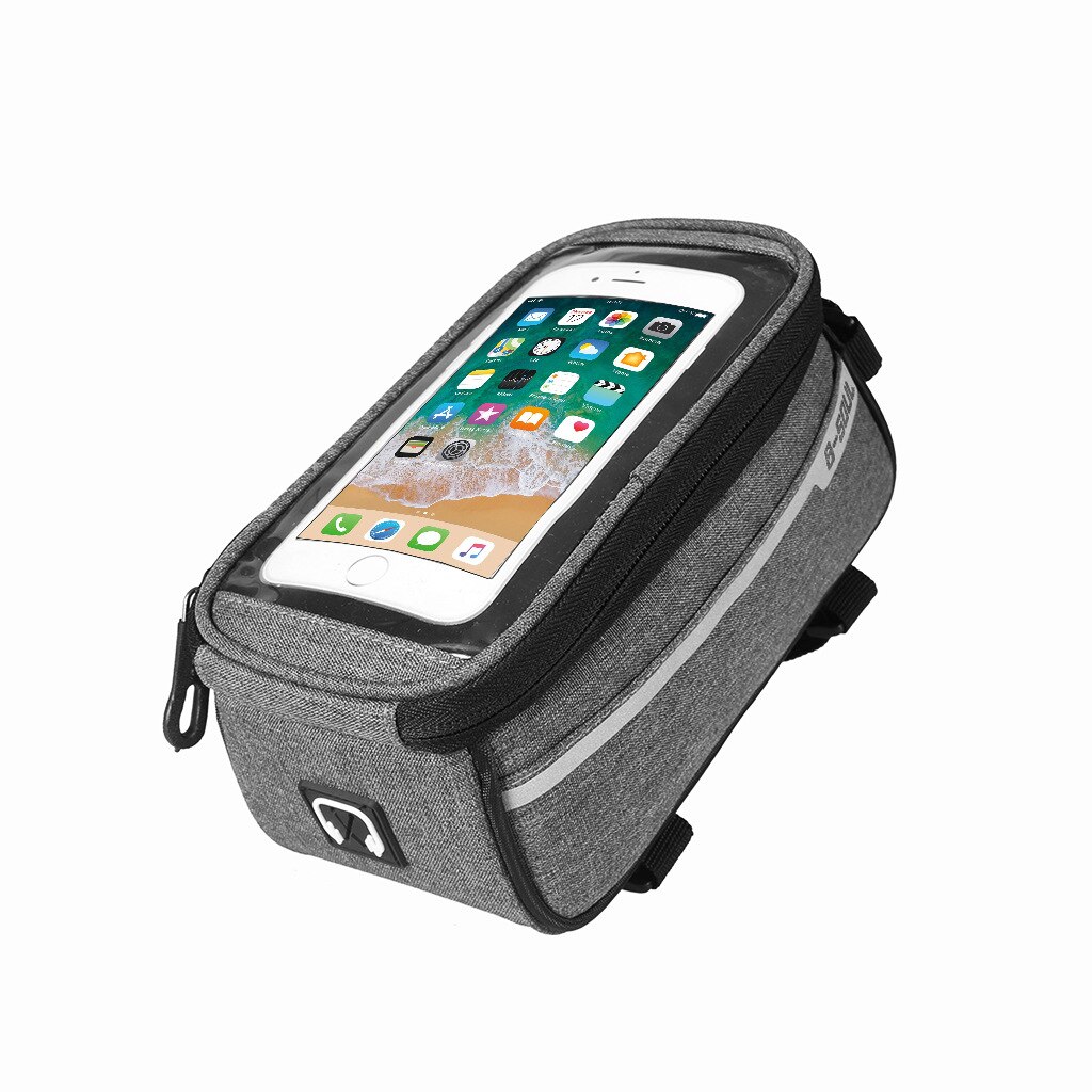 Fietstas Bike Telefoon Voorframe Tas Dual Side Rits Fietsen Mobiel Mount Pack Met Touch Screen Slijtvaste stof: Grijs