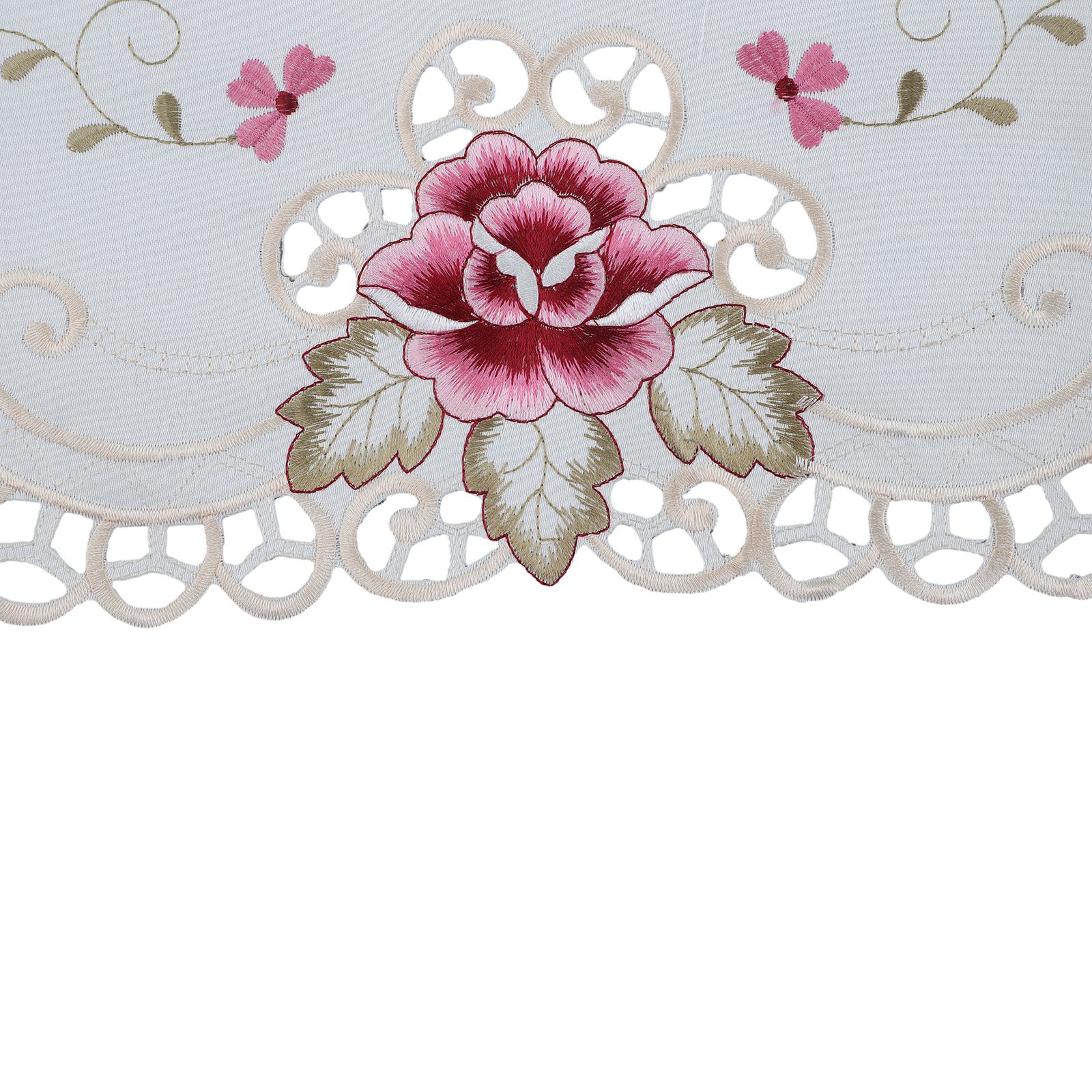 1 Stuks 16x33 Inch Wit Ovale Satijnen Stof Kant Tafelkleed Kleedje Geborduurde Bloemen Kleine Tafelkleed Home Decor placemat