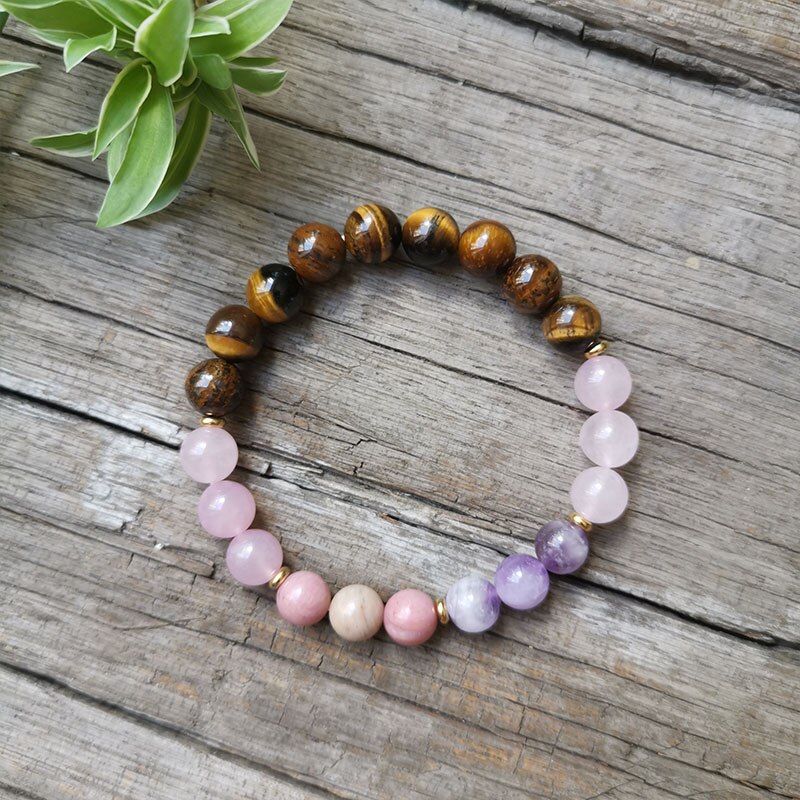 8mm Natural Stone Beads,Tigers Eye Pendant Necklace,Amethyst,Charming Bracelet,Spiritual Power Jewelry,108 Mala Beads: Rose Gold Color