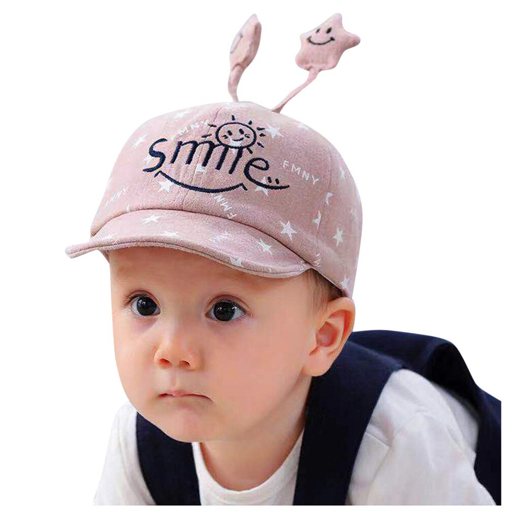 Infant Baby Hats Cartoon Beer Baseball Caps For Baby Boys Girls Spring Autumn Smile Letter Print Hats: Pink