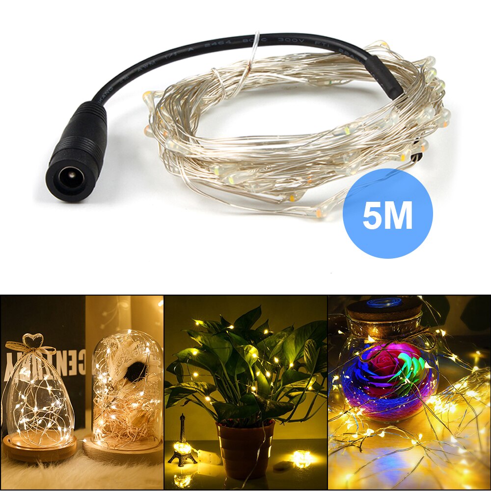 5M 50Leds Led String Lights Met Dc Power Connector Zilveren Draad 12V Led Fairy Light Kerst Indoor decoratie Thuis Kamer Boom