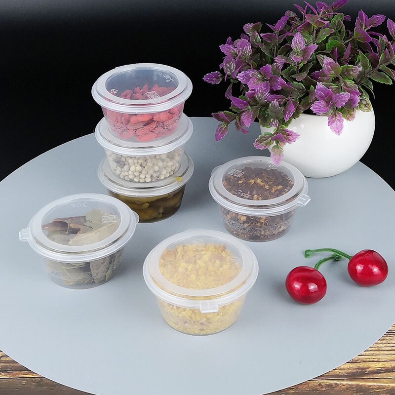 100pcs Transparent mini thick taste plastic cup small round box takeaway packaging cups with lid kitchen accessories