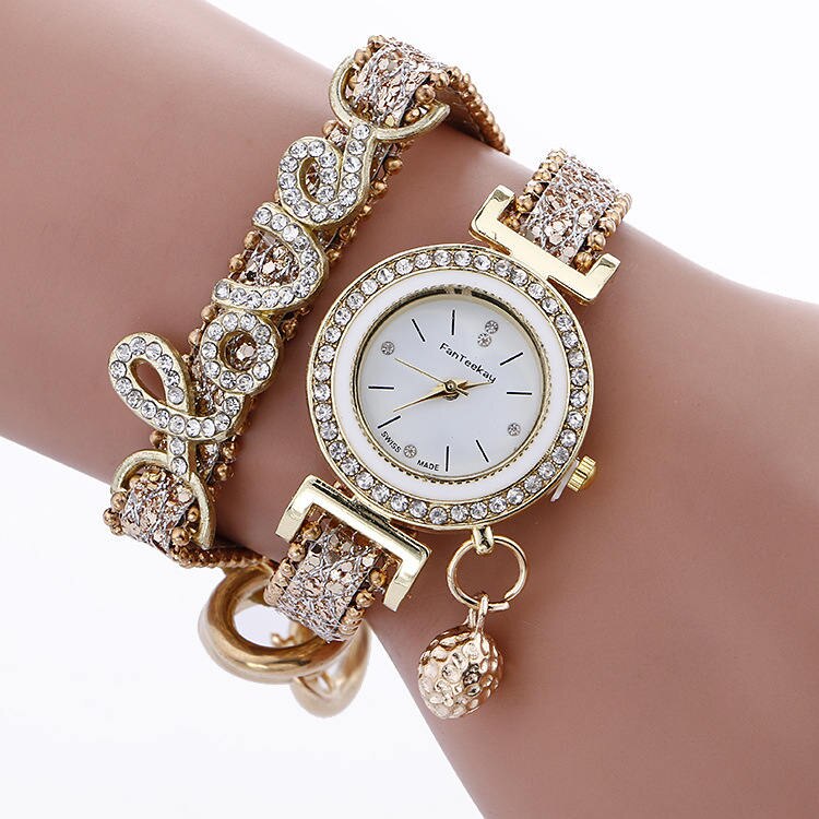 Hesiod Vrouwen Horloge Dames Hart Dial Horloge Klok Vrouwelijke Roestvrij Goud Kleur Vlinder Armband Horloge: 822