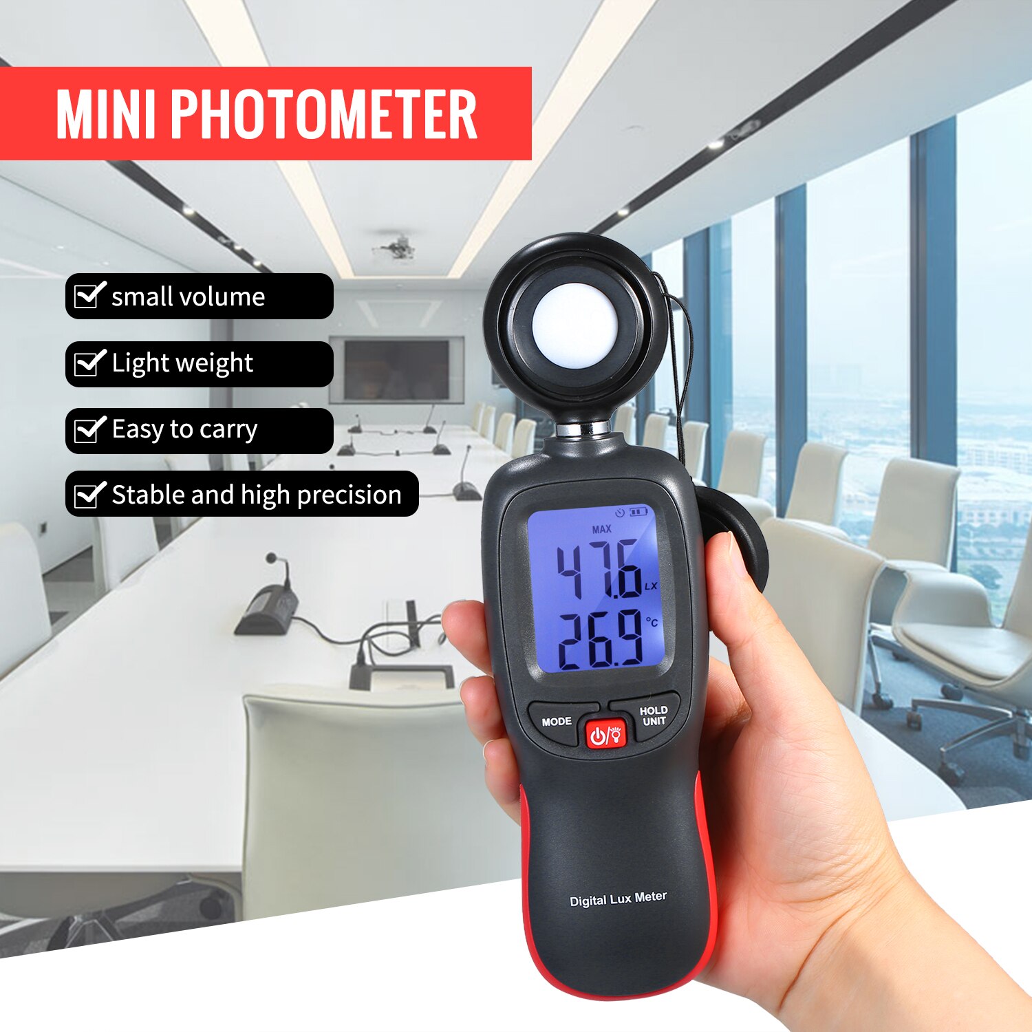 Digital Lux Meter LCD Display Handheld Illuminometer Mini Luminometer Photometer Luxmeter Light Meter 0-200000 Lux Data Hold