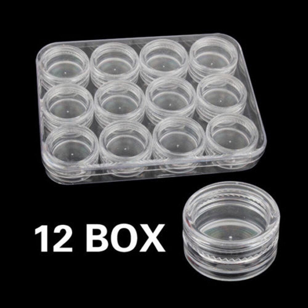 12 stks/doos Draagbare Opslag Container Ronde Fles Transparante Case Container Nail Art Strass Glitter Dust Houder Pot Fles