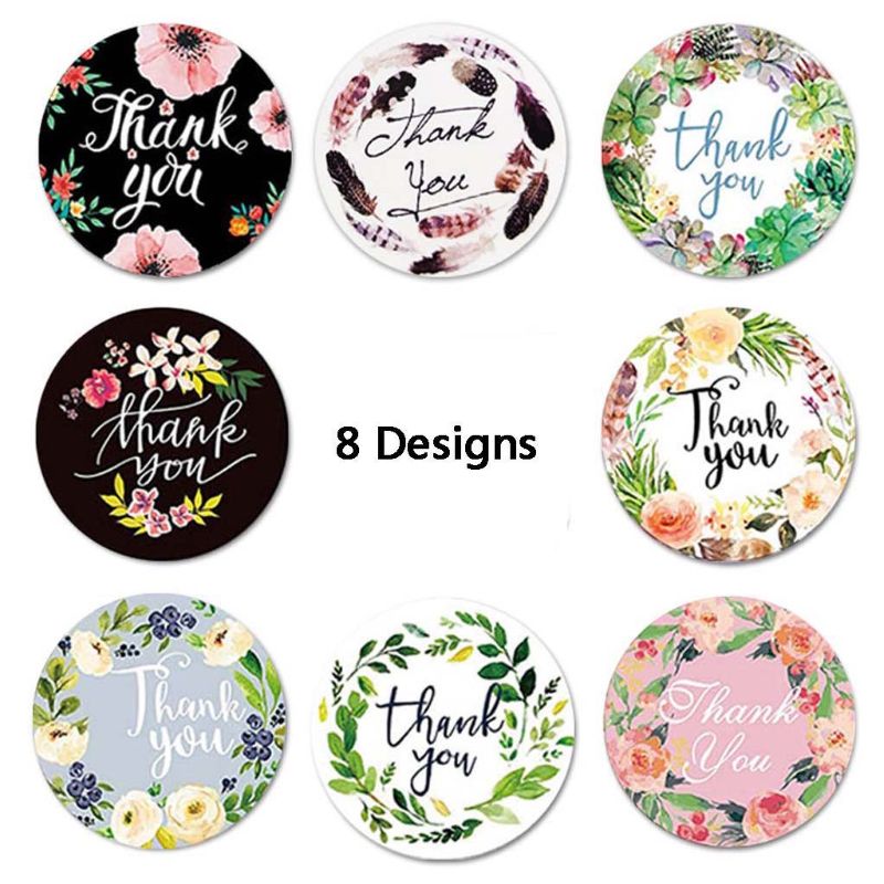 500 stk 8 designs blomst tak klistermærker bryllup favoriserer fest håndlavede etiketter