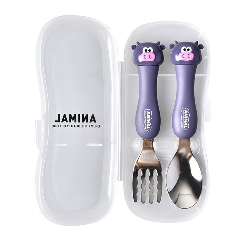 Tableware Cartoon Kids Spoon and Fork Set Stainless Steel Dessert Spoon Fork Baby Gadgets Feed Kid Children's Cutlery: BB9582PP