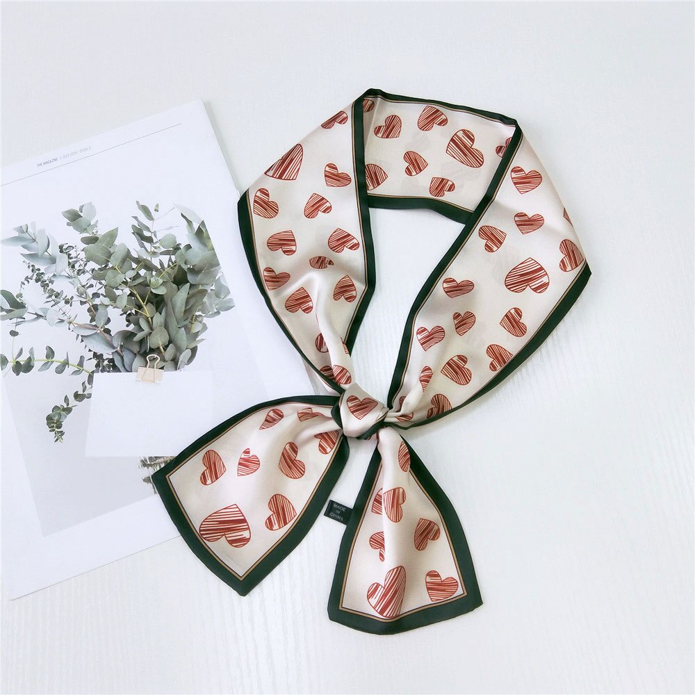 Kleine twill zijden haarsjaal voor dames print halsdoek lint sjaal lange smalle hoofddoek handvat tas sjaals voor dames: 02