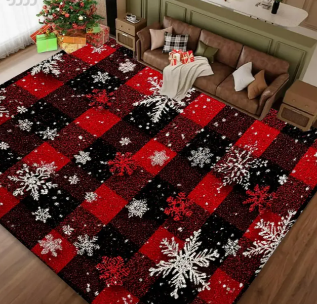Juletæppe rød og hvid snefnug julemandens bund til stue soveværelse køkkengulv julefestdekoration: 150 x 220cm / Lysegrå