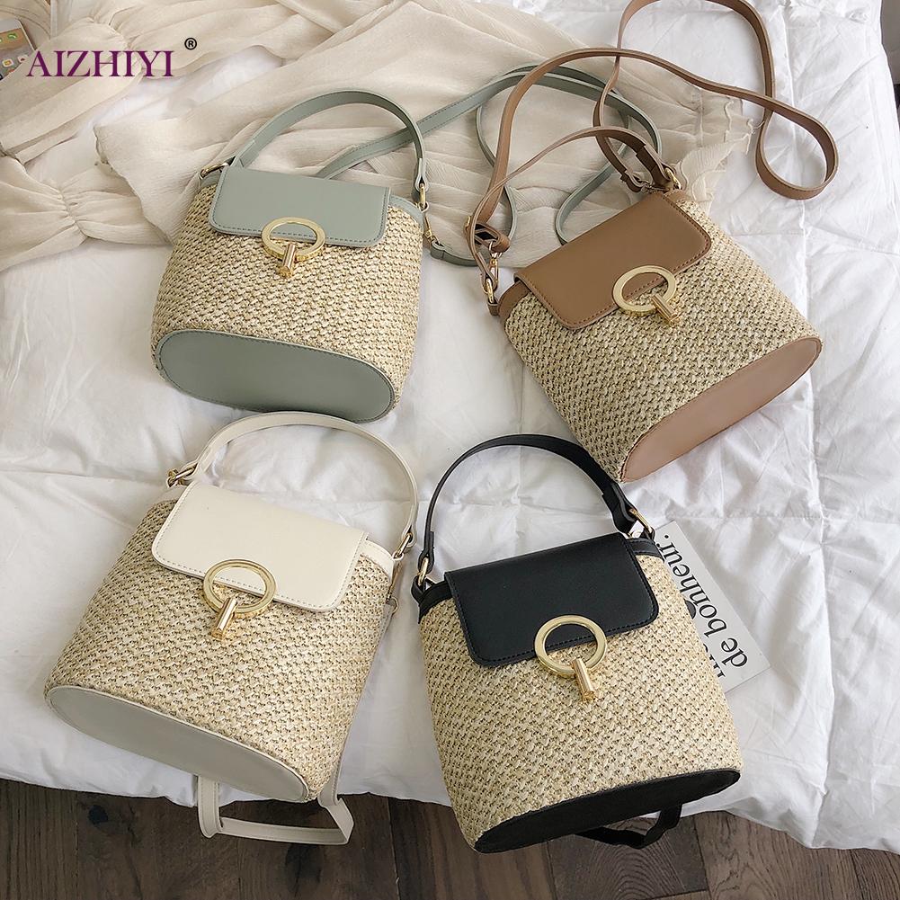 Women Straw Weave Shoulder Bags for Women Summer Bucket Handbags Summer Beach Totes Travel Shoulder chain Bags