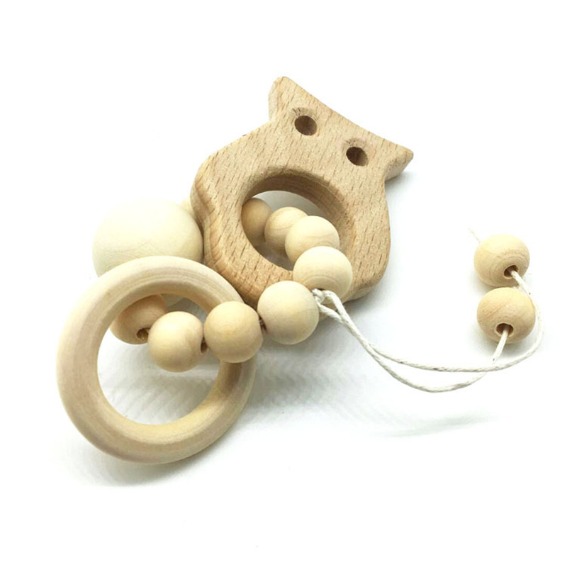 Wooden Teether Baby Bracelet Animal Shaped Jewelry Teething For Organic Wood Beads Baby Rattle Stroller Accessories Toy