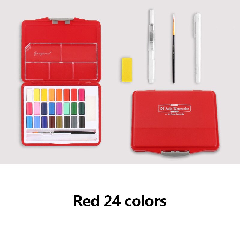 Rood/Zwart 24/36/48 Kleuren Solid Aquarel Verf Set Pigment Voor Beginner Kid Student Schilder Art Schilderen Leveringen: Red 24 colors