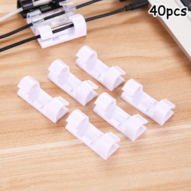 40 Pcs Abs Zelf Stick Wire Cable Cord Clips Klem Elektrische Tafel Organizer Holder Wall Tidy Organizer Houder: White