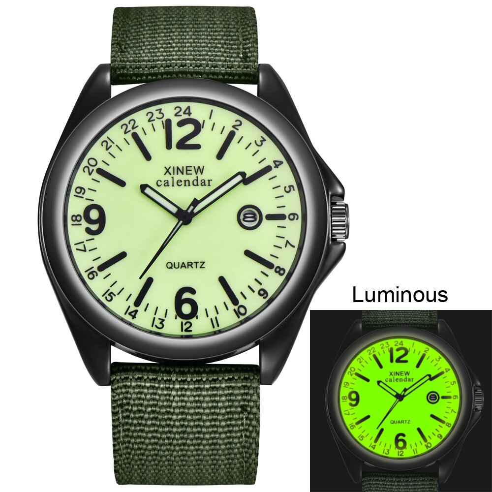 Stilfulde herre lysende kvarts armbåndsure casual alu urskive herre vandtætte sportsure nylon rem relogio masculino: E