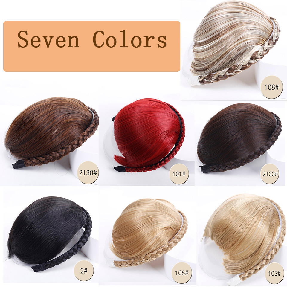 HOUYAN, pelo recortado con flequillo, 7 cintas trenzadas, diadema sintética resistente a altas temperaturas, accesorios para el cabello