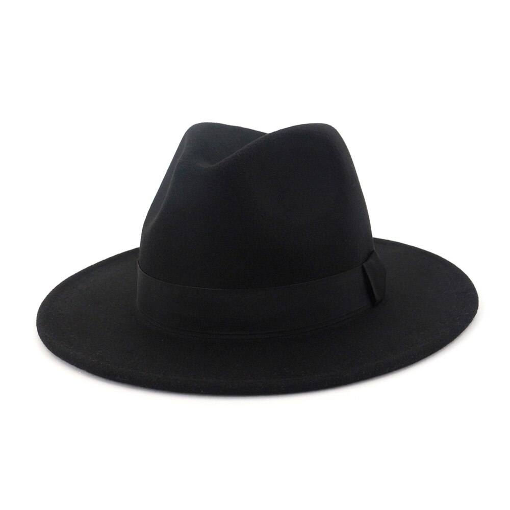 Fs ullgrå svart fedorahatt klassisk bred hatt herre kvinner vintage topp jazzhatt bowler sombrero filthette med bånd: Fs1429 7