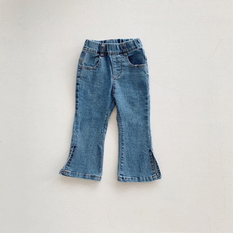 Spring Baby Girls Denim Flare Pants Solid Color Toddlers Kids Elastic Jeans Korean Style Children Trousers: 6T