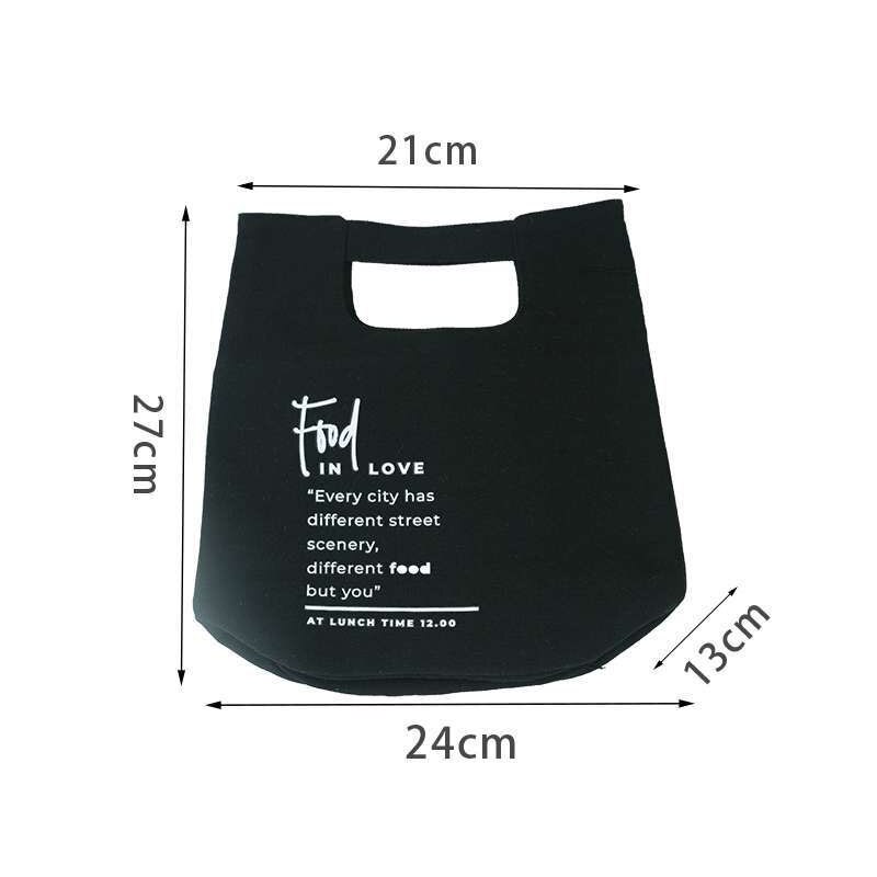 Canvas Portable Lunch Bag Food Storage Bags Japanese Style Bento Box Outdoor Accessories Insulated Cold Print: English black