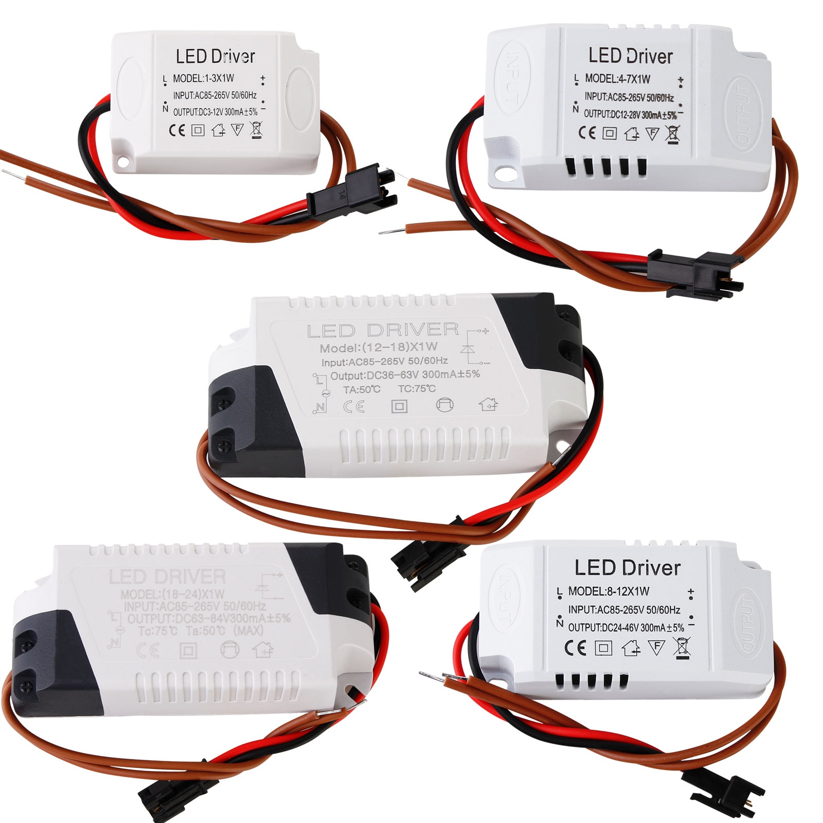Led konstant driver 85-265v 1-3w 4-5w 4-7w 8-12w 18-24w 300ma strømforsyning lystransformatorer til led-loft downlight-belysning