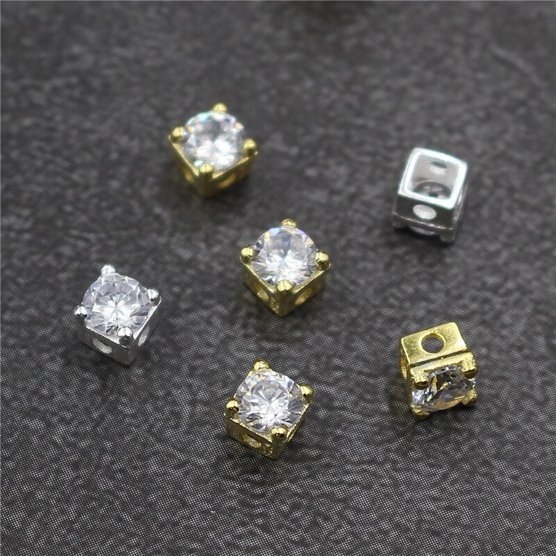 100% 925 Sterling Silver Spacer Beads With AAA Zircon Pretty Gold Color Charm Silver Beads DIY Jewelry Making Bracelets Findings
