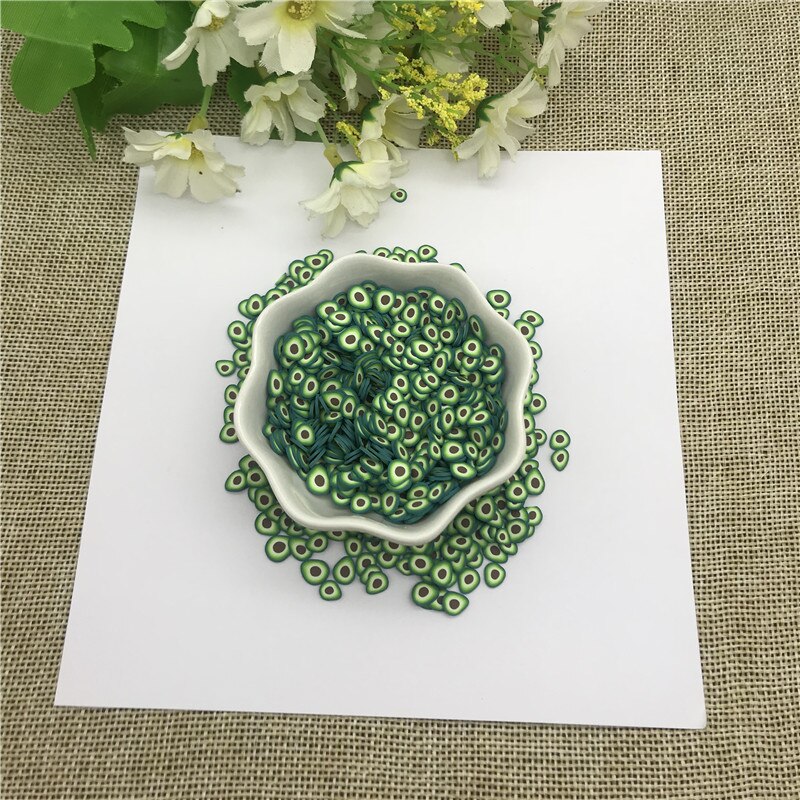 Aguacate de resina para uñas, 20g, 5mm, accesorios de arcilla polimérica para manualidades, álbum de recortes, lentejuelas, batidos de papel