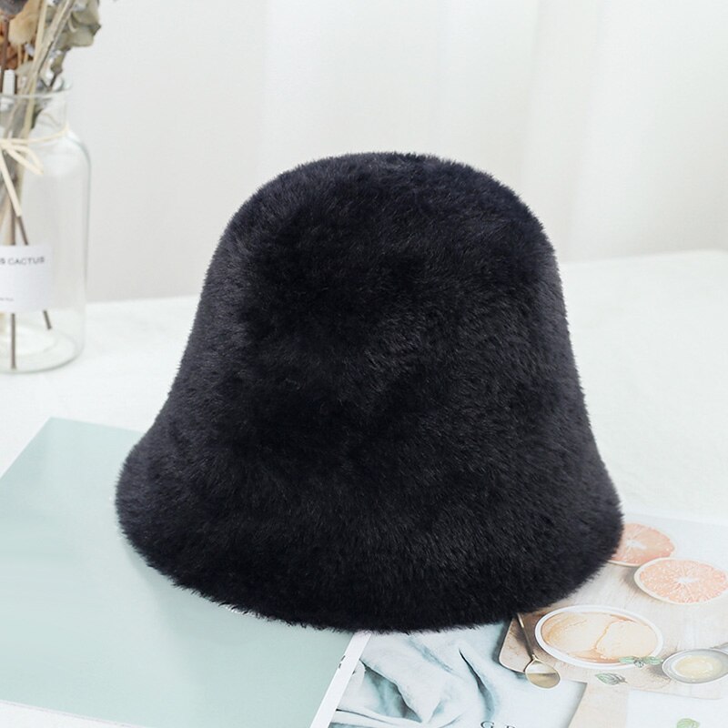 Invierno de lana gorra sombrero con forma de cubo para mujer Simple gorros de Hip Hop de lana sombrero de pescador grueso cálido mujer encabezamiento japonés tapa plana: 1