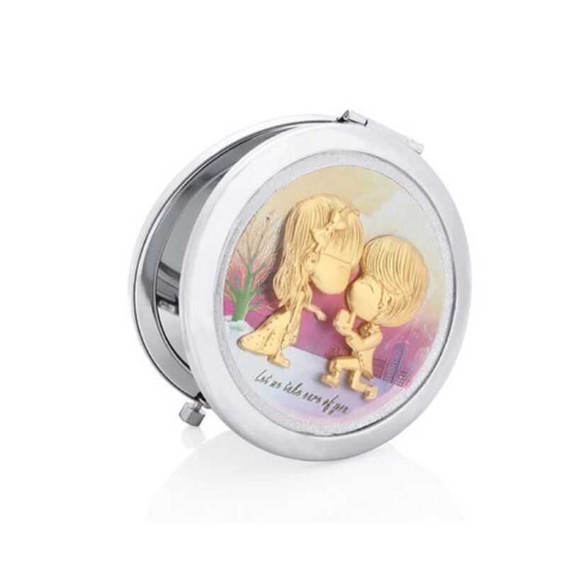 Asklove maquillage Miroir feuille d'or Miroir Portable pliant maquillage or Miroir envoyer amant petite amie cosmétiques miroirs: Care you A-Silver
