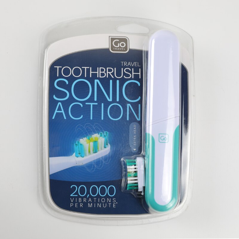 Electric Toothbrush Sonic Adult Battery travel Teeth brush holder Portable with 2 Replacement Brush Heads Waterproof