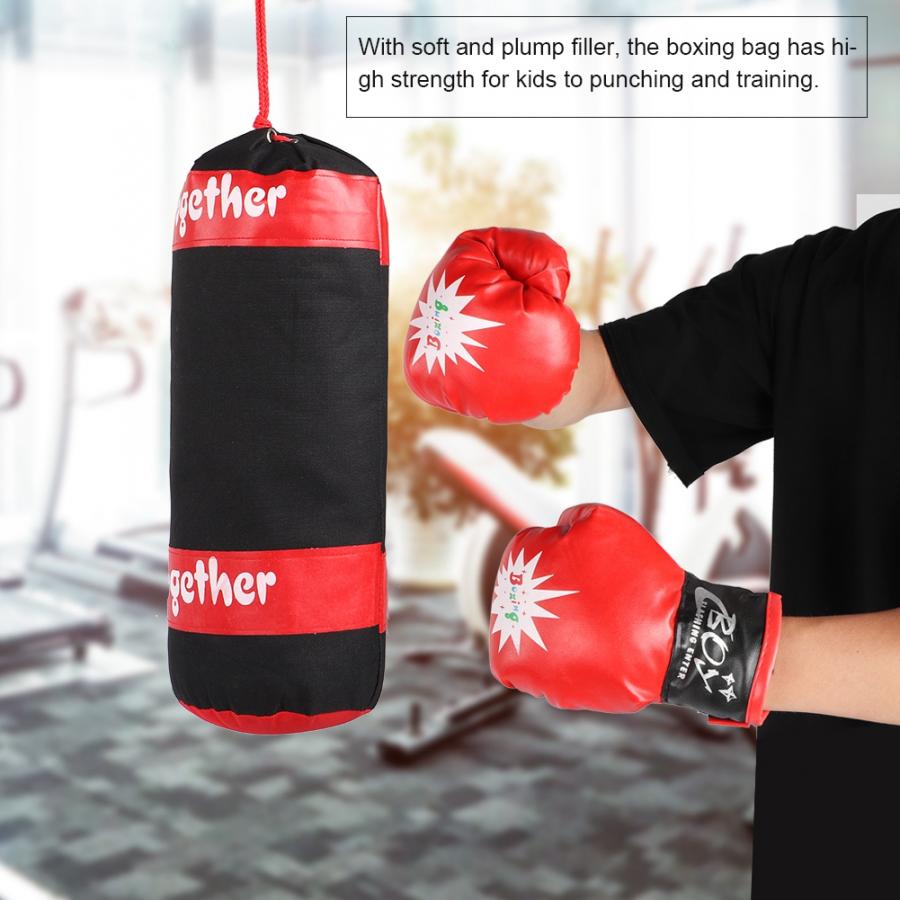 Kids Hanging Fight Training Boxing Sandbag Gloves Helmet Children Punching Bag Set